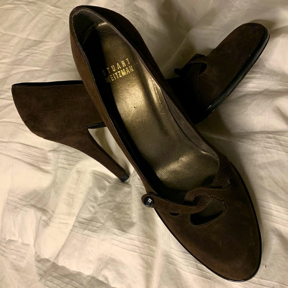 Stuart Weitzman Chocolate Suede Pumps - image 1